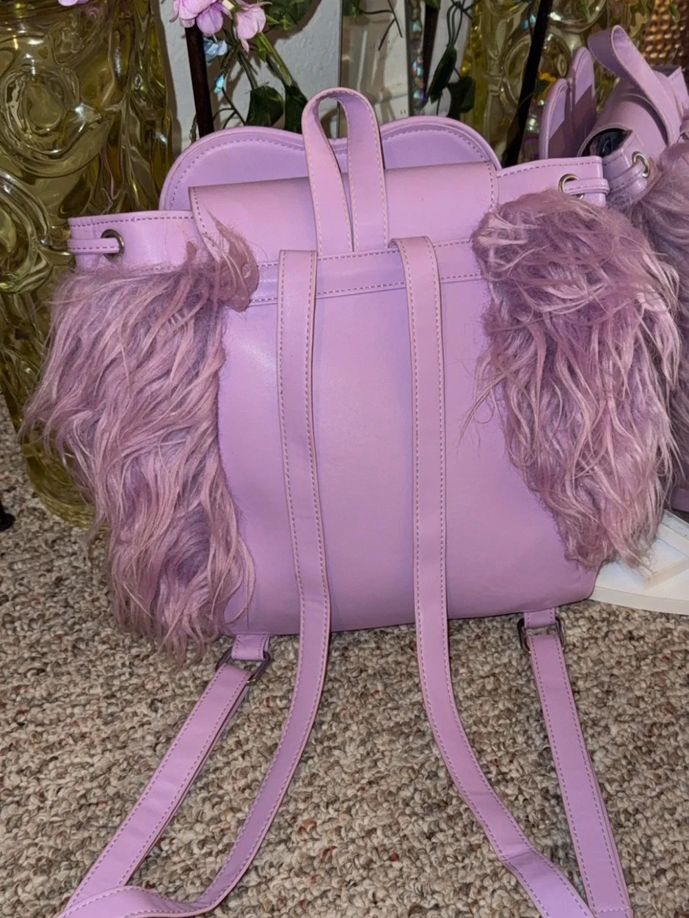 Sugar Thrillz Lavender Heart Faux-Fur Backpack